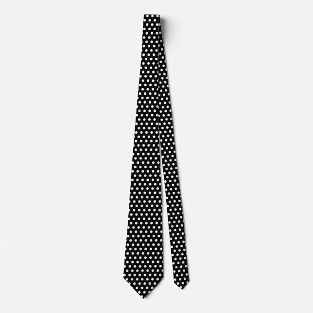  Preppy Black and White Tiny Polka Dots Pattern Neck Tie (Front)