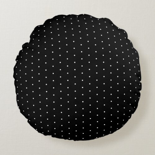  Preppy Black and White Tiny Polka Dots Pattern Round Pillow