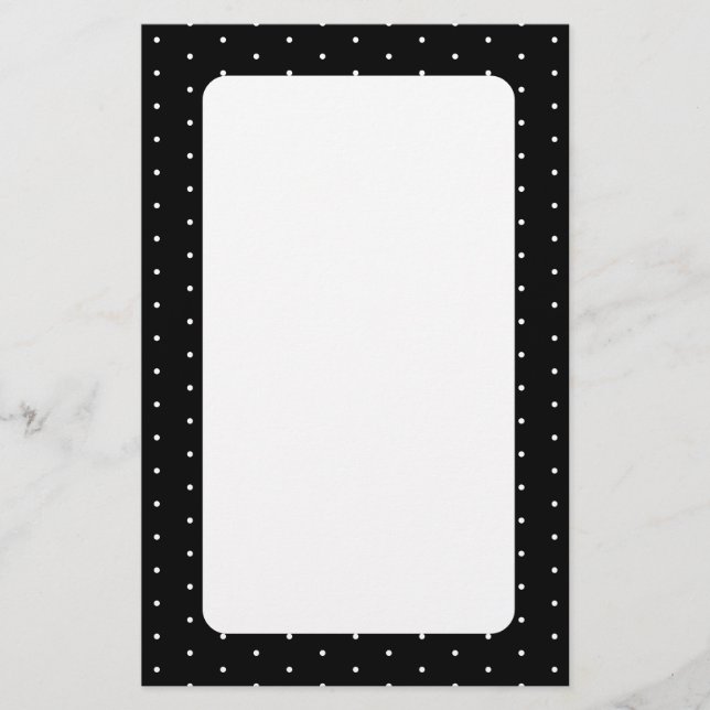  Preppy Black and White Tiny Polka Dots Pattern Stationery (Front)