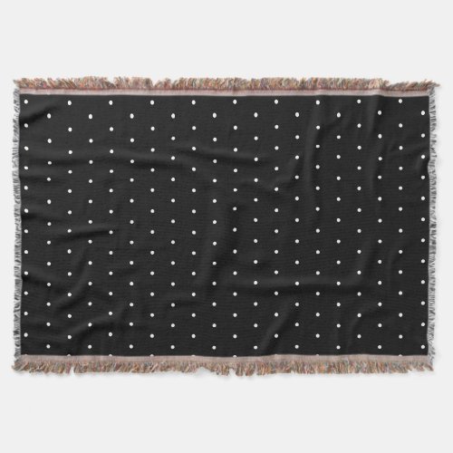  Preppy Black and White Tiny Polka Dots Pattern Throw Blanket