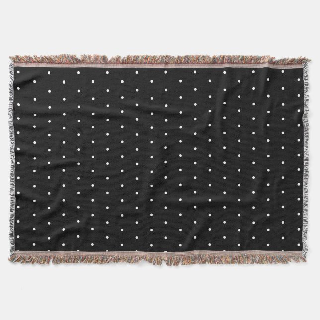  Preppy Black and White Tiny Polka Dots Pattern Throw Blanket (Front)