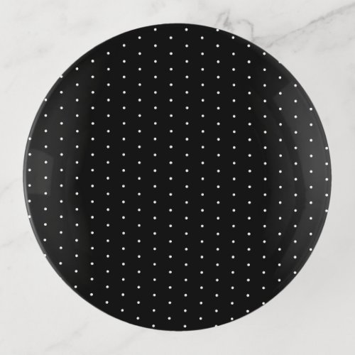 Preppy Black and White Tiny Polka Dots Pattern Trinket Tray