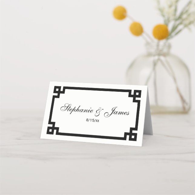 Preppy Black Greek Key Frame Escort Cards (Front)