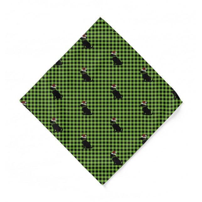 Preppy Black Lab Christmas Pattern Green Gingham Bandana (Front)