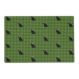 Preppy Black Lab Santa Hat Pattern Green Gingham Placemat