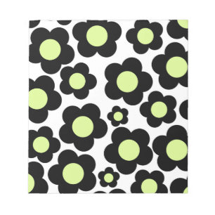 Preppy Black Neon Green Hippie Flower Pattern Notepad