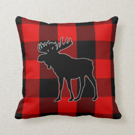 Preppy Black Red Buffalo Check | Moose Throw Pillow