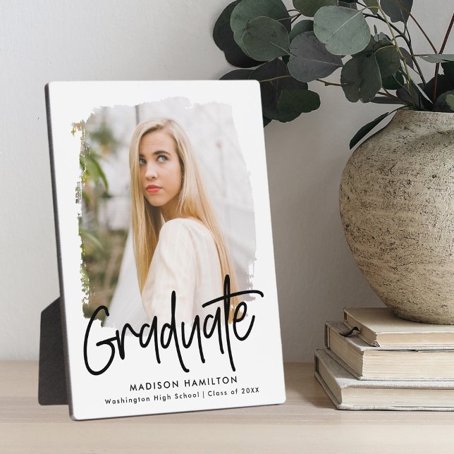 Preppy Black Script Graduation Photo Plaque (Creator Uploaded)