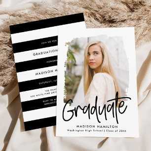 Preppy Black Script Photo Graduation Party Invitation