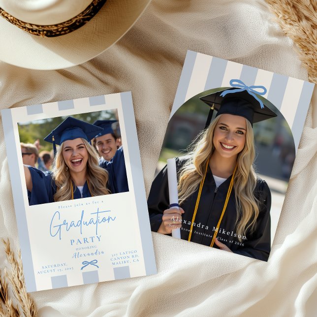 Preppy Blue 2 Photo Arch Graduation  Invitation (Creator Uploaded)