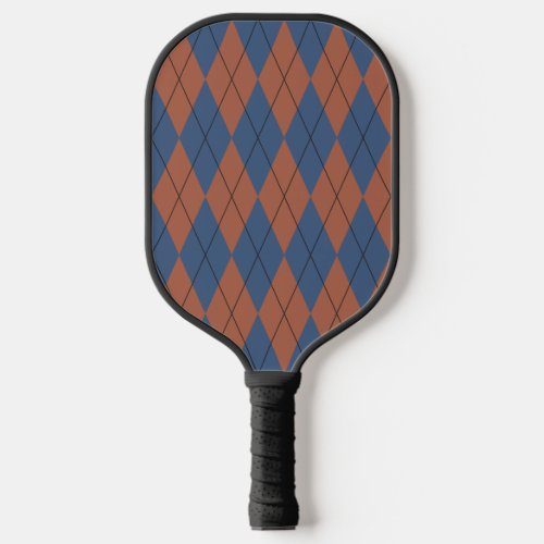Preppy Blue and Brown Argyle Print Pattern Pickleball Paddle