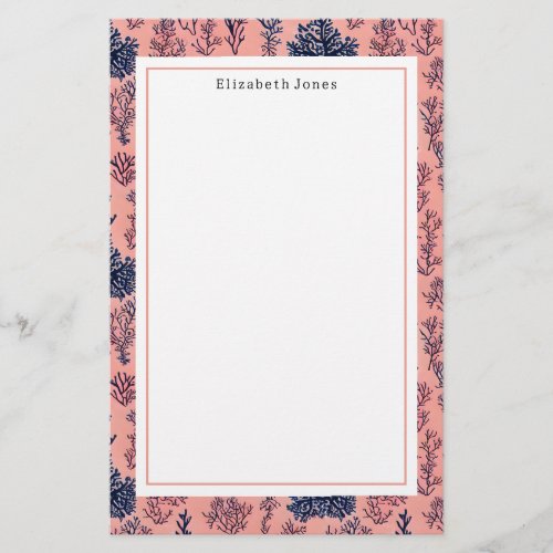 Preppy Blue and Coral Pattern Stationery