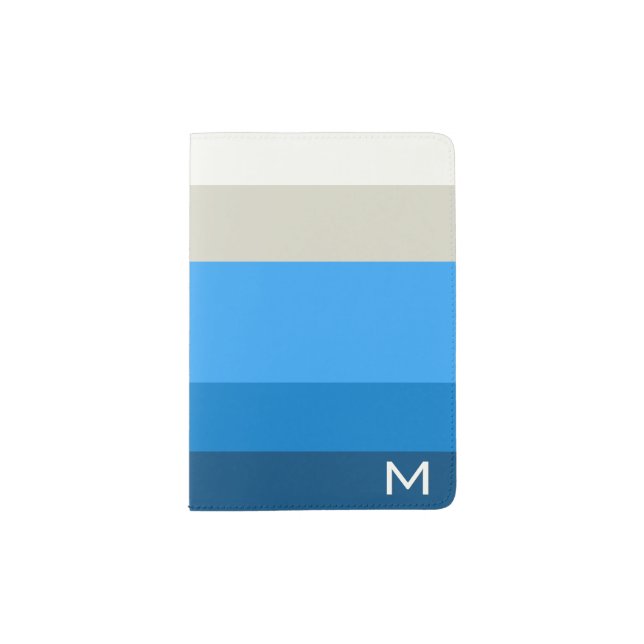 Preppy Blue and Cream Striped Custom Monogram Passport Holder (Front)