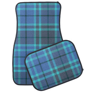 Preppy blue and gray tartan plaid car floor mat