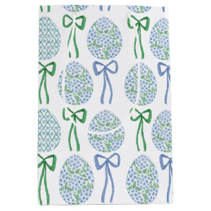 Preppy Blue and Green Easter Bows and Eggs Medium Gift Bag