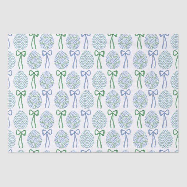 Preppy Blue and Green Easter Bows and Eggs Tissue Paper (Front)