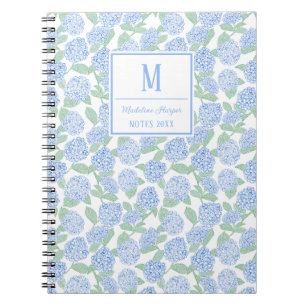 Preppy Blue and Green Hydrangeas Monogram Notebook