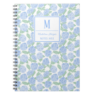 Preppy Blue and Green Hydrangeas Monogram Notebook