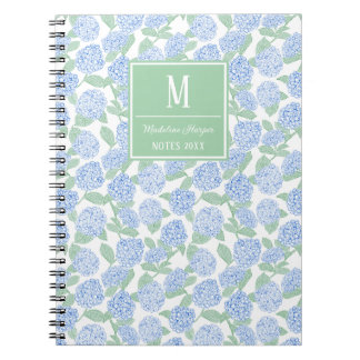 Preppy Blue and Green Hydrangeas Monogram Notebook