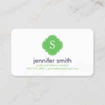 Preppy Blue and Green Monogrammed Calling Card