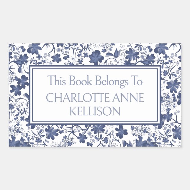 Preppy Blue and Grey Floral Bookplates (Front)