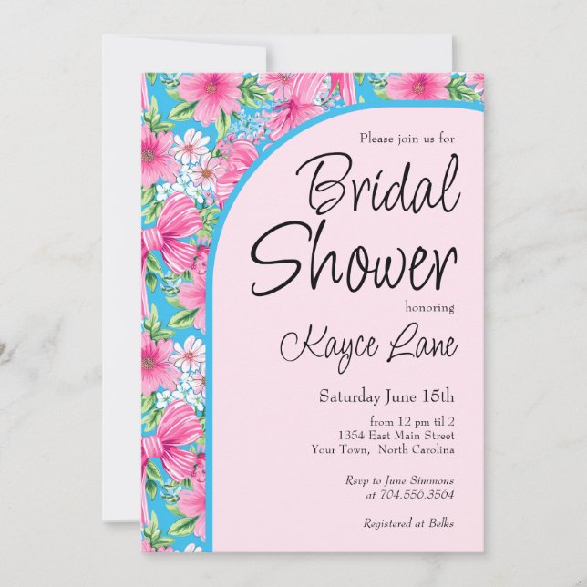 Preppy Blue and Pink Bridal Shower invitation (Front)