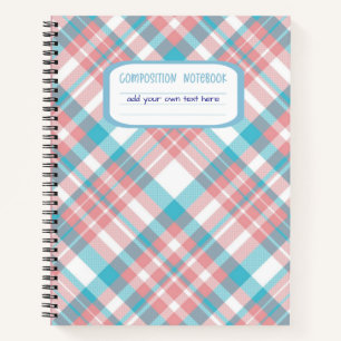 Preppy Blue and Pink Plaid Composition Notebook