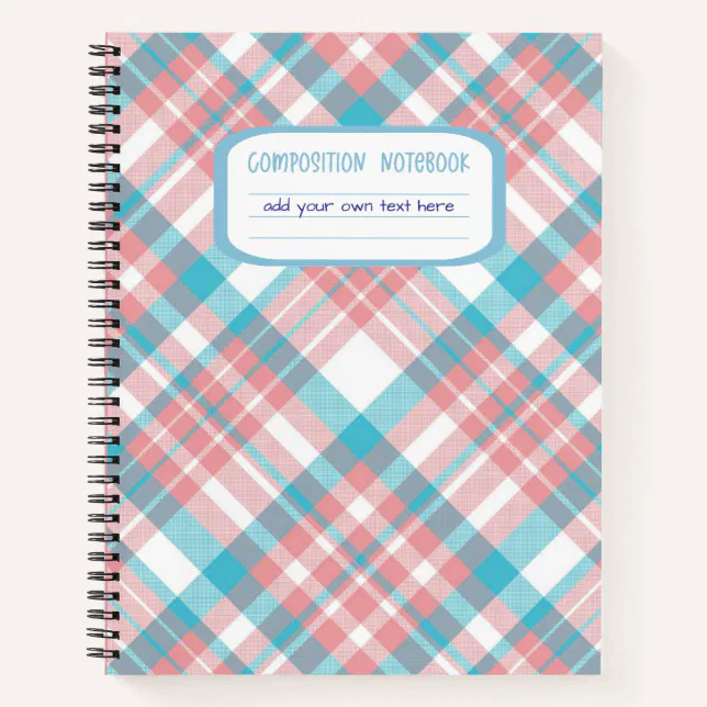 Preppy Composition Note Preppy Blue and Pink Plaid Composition Notebook | Zazzle