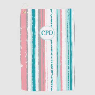 Preppy Blue and Pink Striped Monogrammed Golf Golf Towel