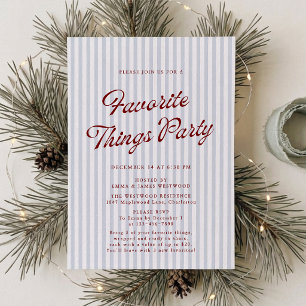 Preppy Blue and Red Striped Favorite Things Party Invitation