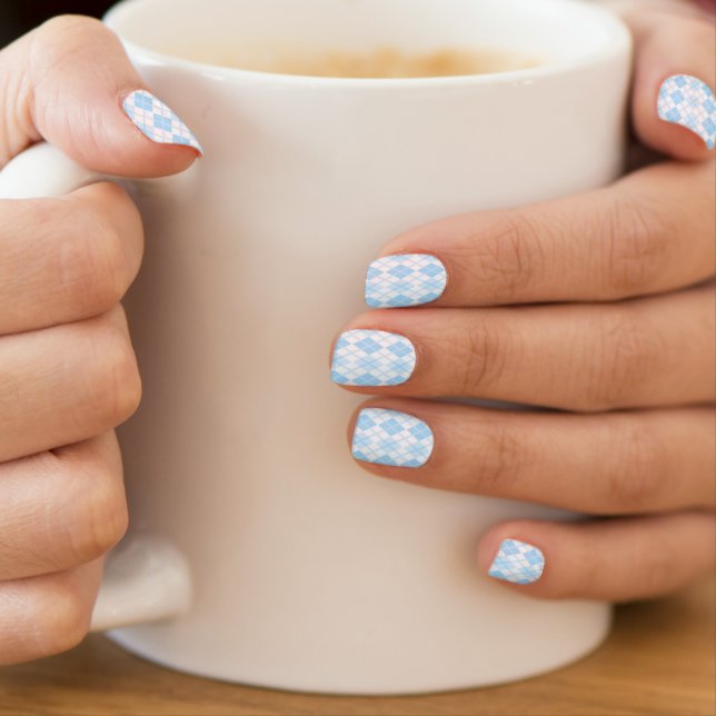 Preppy Blue and White Argyle  Minx Nail Art (Insitu - Mug)