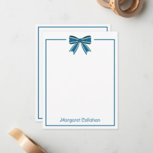 Preppy Blue and White Bow Personalized Note Card