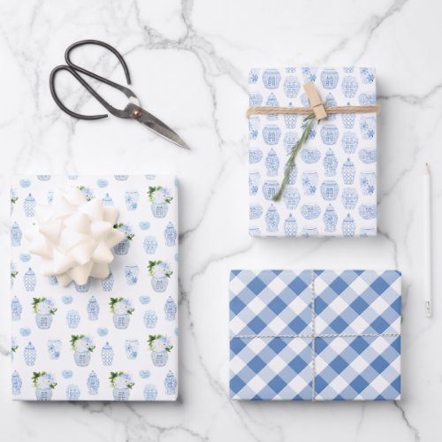 Preppy Blue And White Boy Baby Shower Wrapping Paper Sheets - 3 co-ordinating wrapping paper sheets, perfect for a set of gifts at a baby shower, or for use in the decoration? You can change the color of the checks (currently a mid blue) on the gingham by changing the background color in this design (layer 3); you won't be able to change the white to another color.