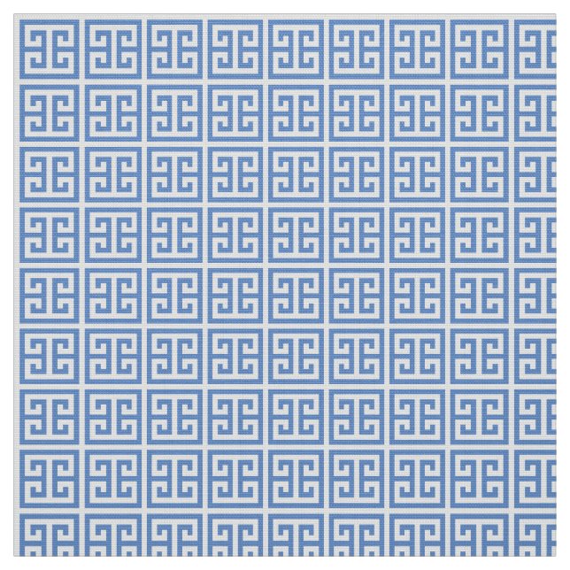 Preppy Blue And White Custom Color Greek Key Fabric (Swatch)