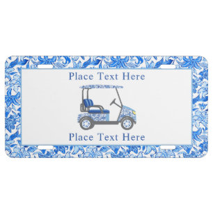 Preppy Blue and White Flowers Golf Cart License Plate