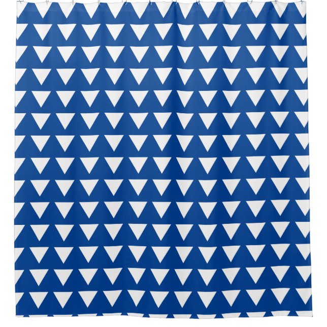  Preppy Blue and White Geometric Pattern Shower Curtain (Front)