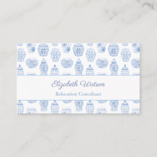 Preppy Blue And White Ginger Jar Business Card