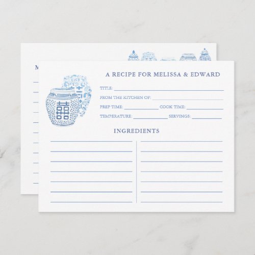 Preppy Blue And White Ginger Jars Recipe Card