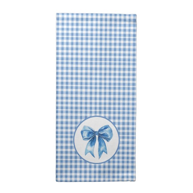 Preppy Blue and White Gingham and Bow Cloth Napkin (Half Fold)