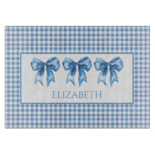 Preppy Blue and White Gingham and Bow Cutting Board