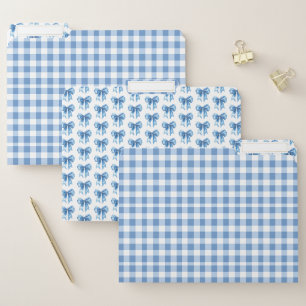 Preppy Blue and White Gingham and Bow File Folder
