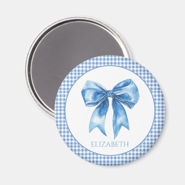 Preppy Blue and White Gingham and Bow Magnet (Front/Back)