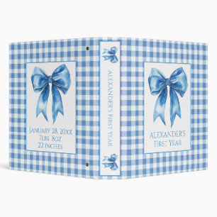 Preppy Blue and White Gingham and Bow Memory Album 3 Ring Binder