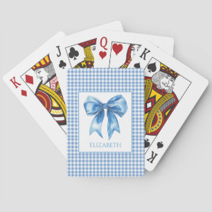 Preppy Blue and White Gingham and Bow Poker Cards