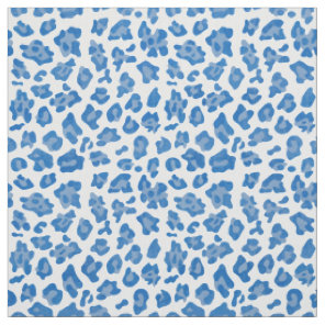 Preppy Blue And White Leopard Print Pattern Fabric