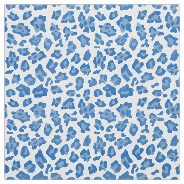Preppy Blue And White Leopard Print Pattern Fabric (Swatch)