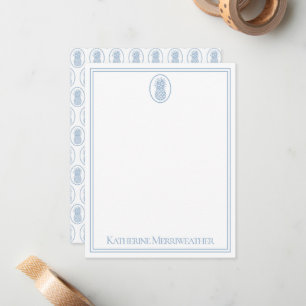 Preppy Blue and White Pineapple in Frame Note Card