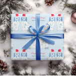 Preppy Blue And White Staffordshire Dogs Christmas Wrapping Paper<br><div class="desc">Blue and white Staffordshire dogs sporting red and white santa hats,  all handpainted by yours truly then arranged digitally into a repeating pattern with the ability to add personalized text.</div>