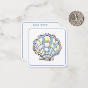 Preppy Blue and Yellow Plaid Scallop Seashell Note Card