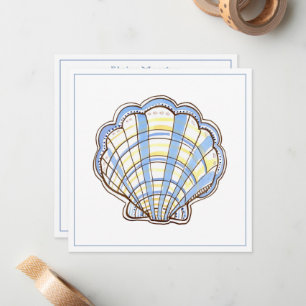 Preppy Blue and Yellow Plaid Scallop Seashell Note Card